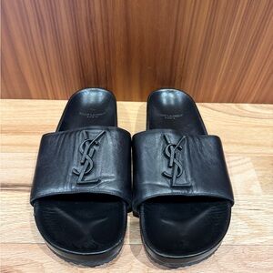 Saint Laurent Black Leather Slides